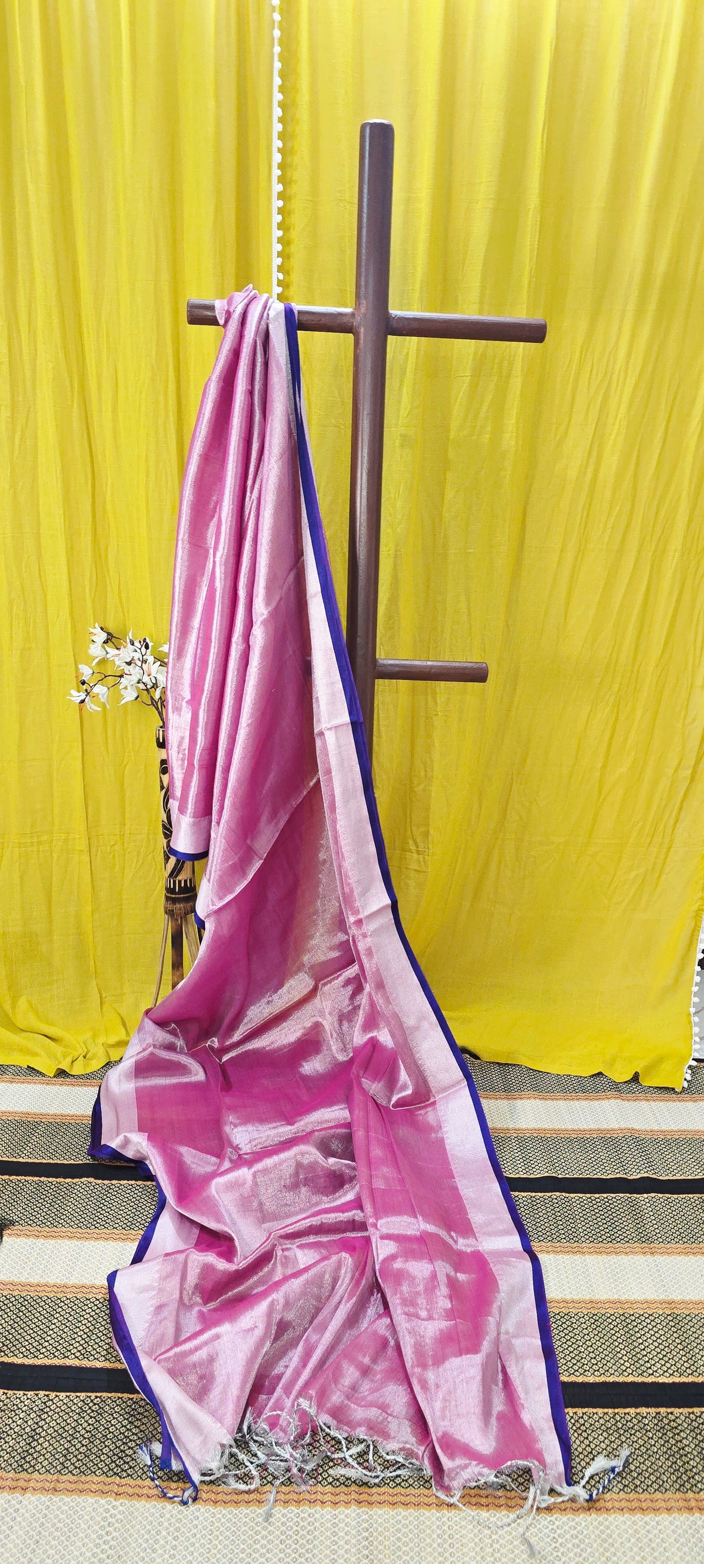Beautiful Pink Tissue Cotton Saree for Festive Wear