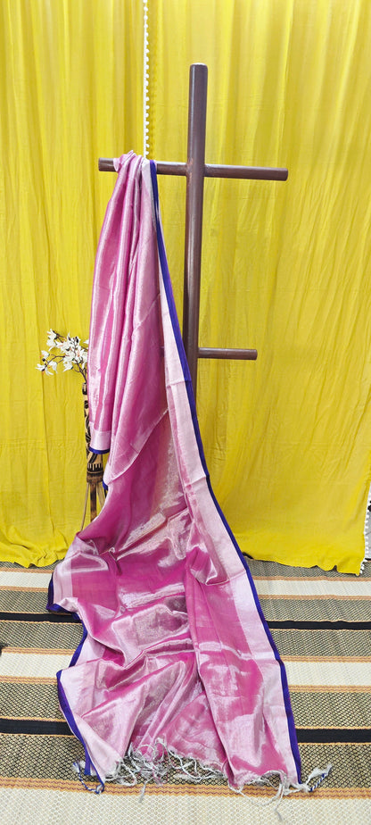 Beautiful Pink Tissue Cotton Saree for Festive Wear