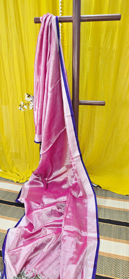 Beautiful Pink Tissue Cotton Saree for Festive Wear