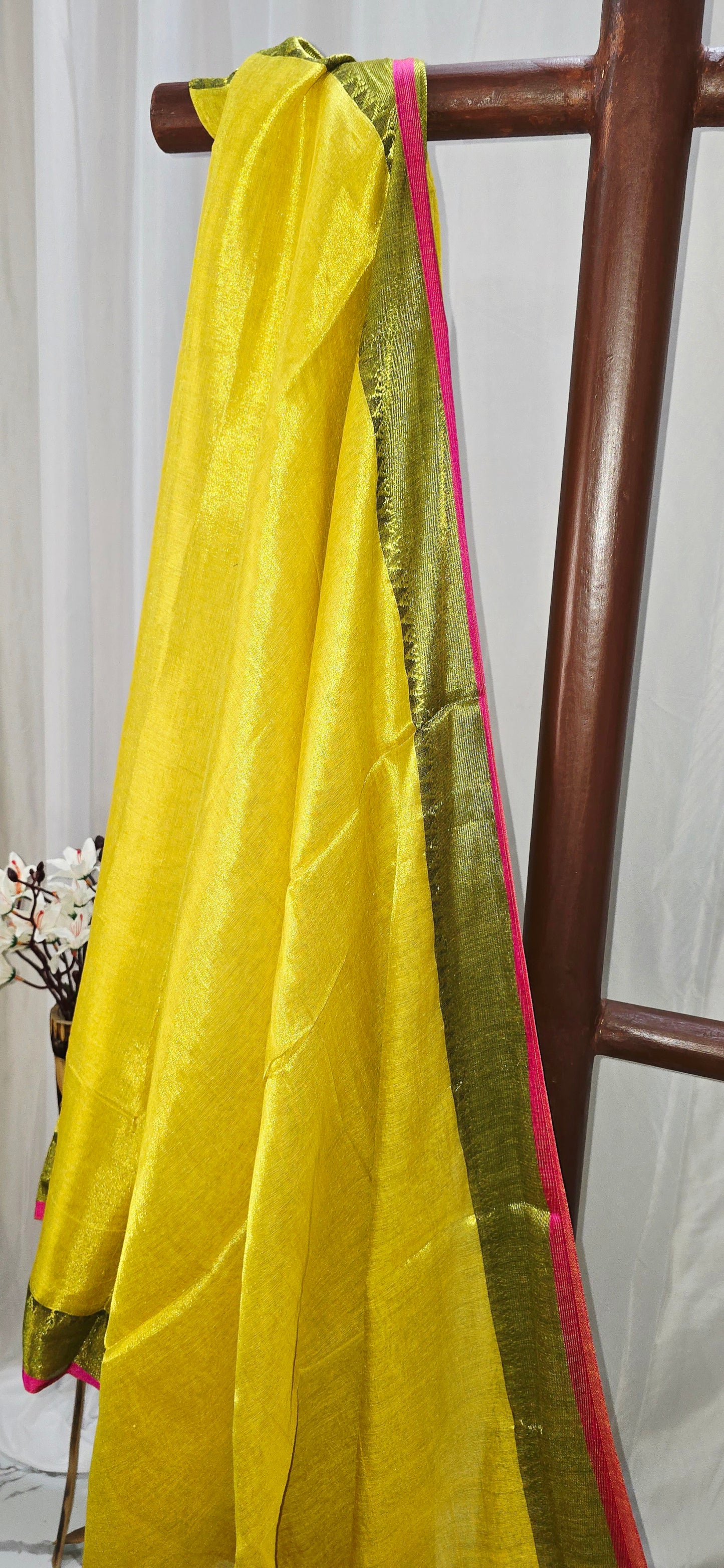 Elegant Yellow Tissue Cotton Saree with Border Design in Cotton for Festive Wear