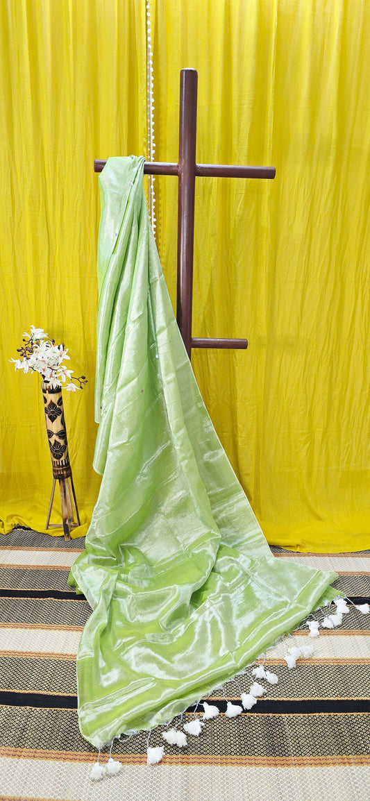 Stunning Green Tissue Cotton Saree with Sequence Design for Everyday Wear