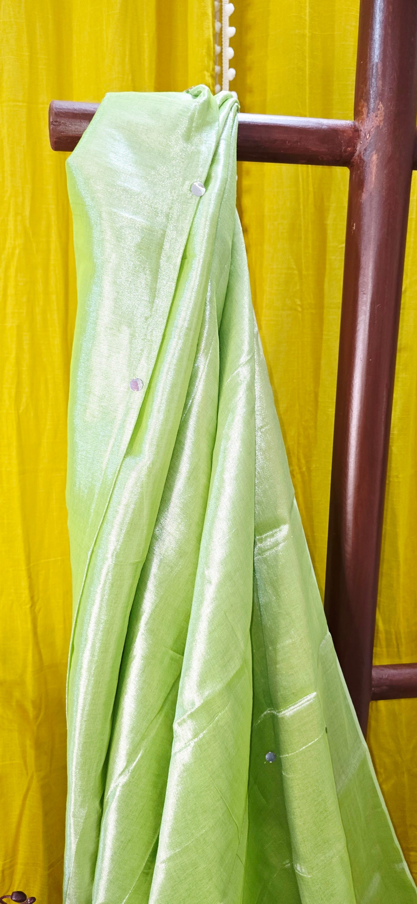 Stunning Green Tissue Cotton Saree with Sequence Design for Everyday Wear