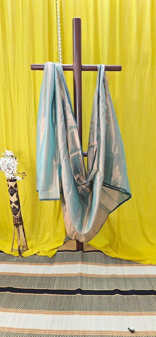 Sea Green Tissue Silk Saree with Black Contrast Border