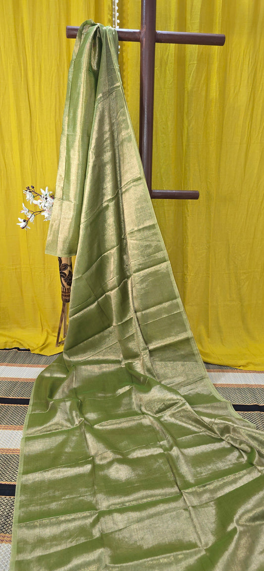 Graceful Green Tissue Cotton Saree with Elegant Design for Party and Festive Wear