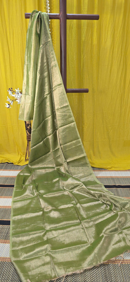 Graceful Green Tissue Cotton Saree with Elegant Design for Party and Festive Wear