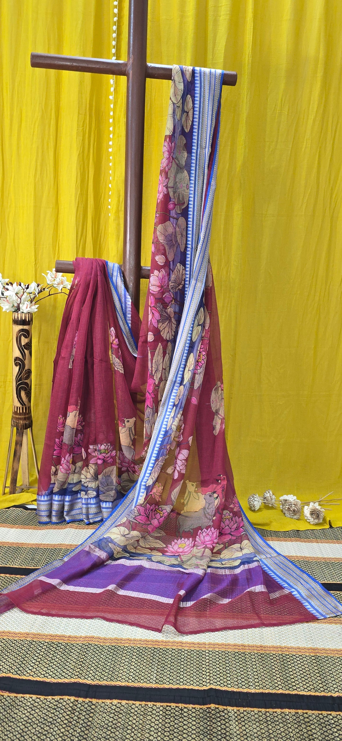 Stylish Red Kota Silk Saree with Beautiful Digital Print for Festive Occasions