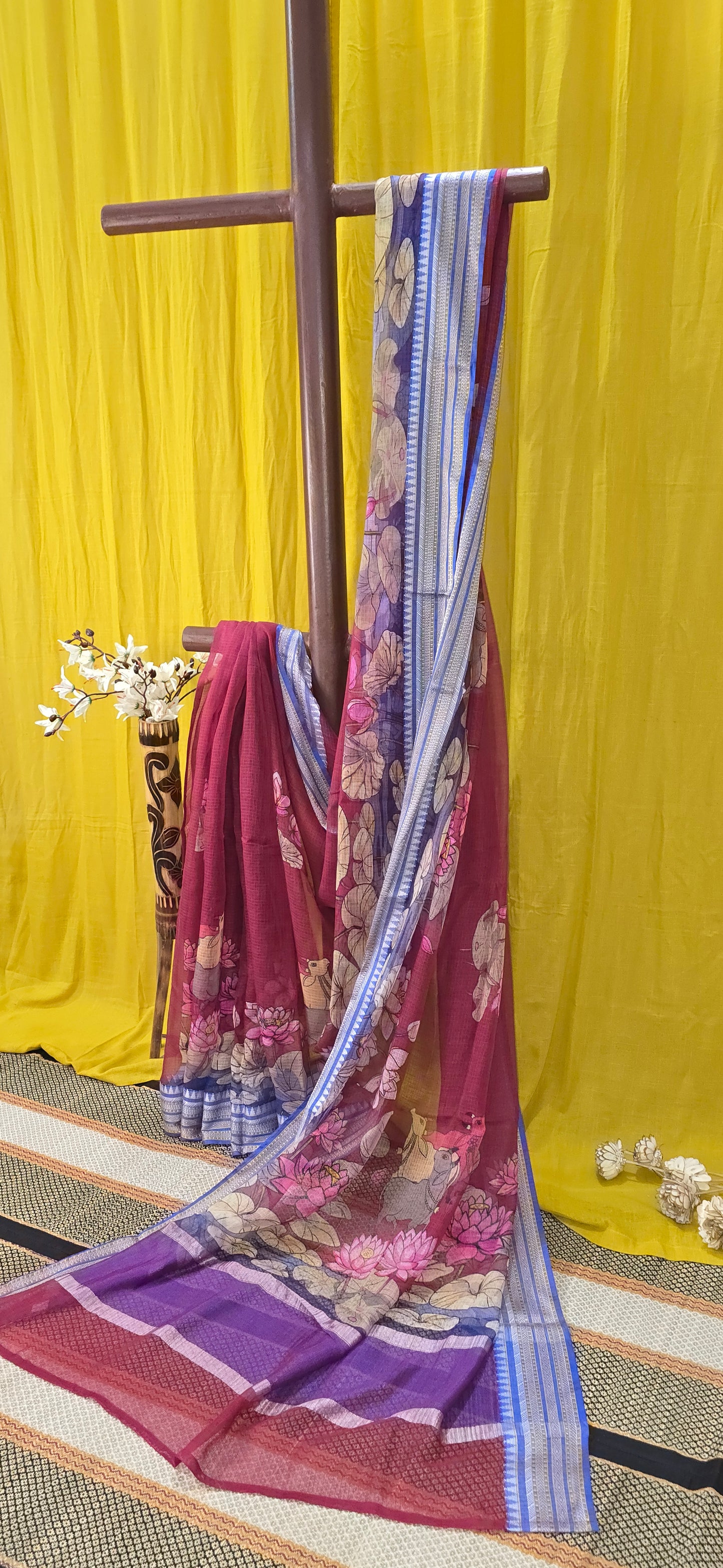 Stylish Red Kota Silk Saree with Beautiful Digital Print for Festive Occasions