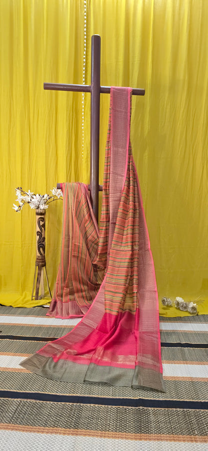 Beautiful Multicolor Chanderi Silk Saree with Intricate Design for Festive Wear