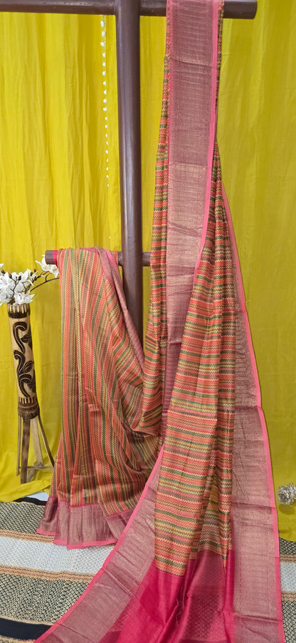 Beautiful Multicolor Chanderi Silk Saree with Intricate Design for Festive Wear