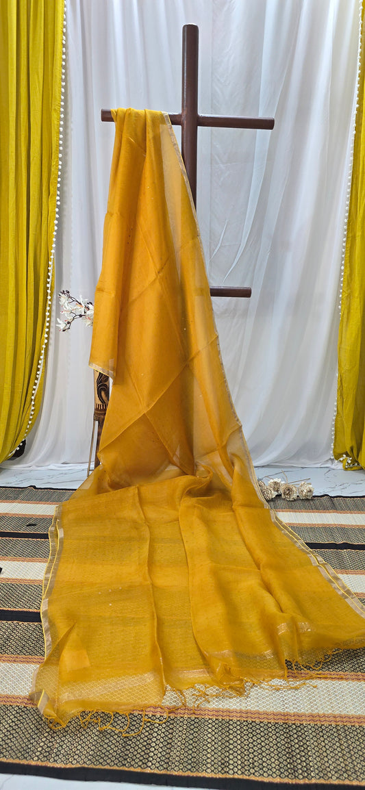 Stunning Yellow Pure Kota Silk Saree with Elegant Design for Party and Festive Wear
