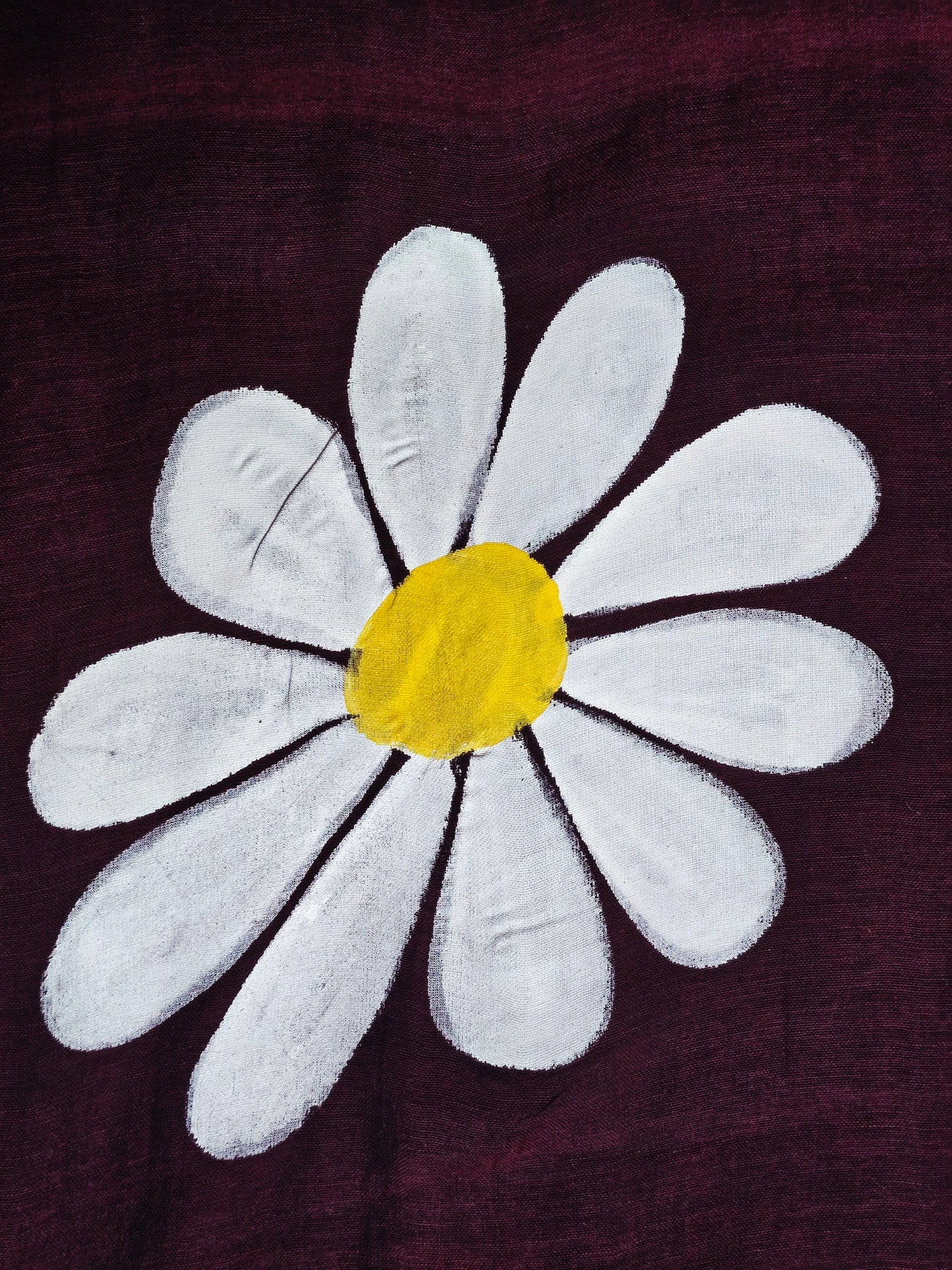 Chocolate Brown Hand Painted Daisy Mul Cotton Saree with White & Mustard Tassels