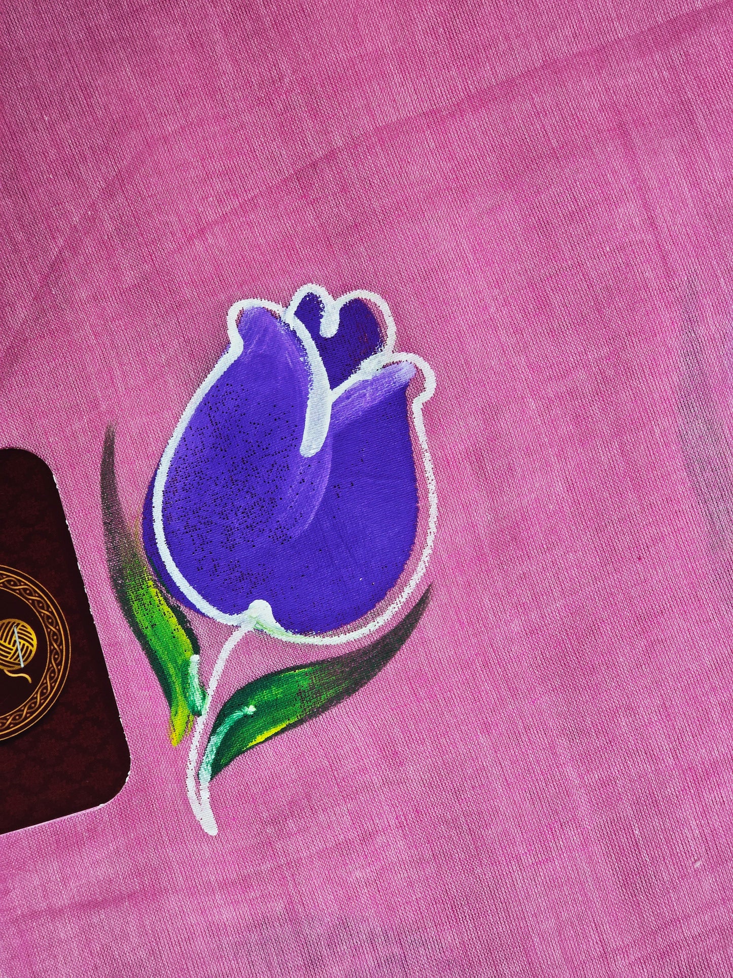 Blush Pink & Royal Purple Hand Painted Mul Cotton Saree with White & Royal Purple Tassels