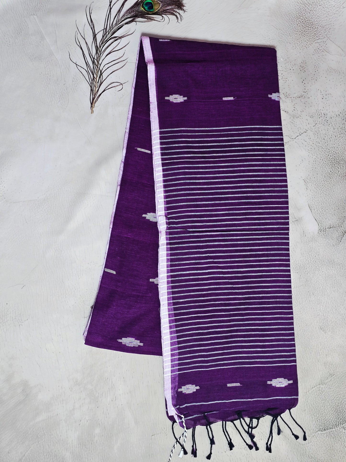 Royal Purple Jamdani Woven Mul Cotton Saree