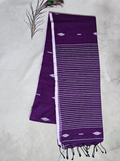 Royal Purple Jamdani Woven Mul Cotton Saree