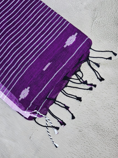 Royal Purple Jamdani Woven Mul Cotton Saree