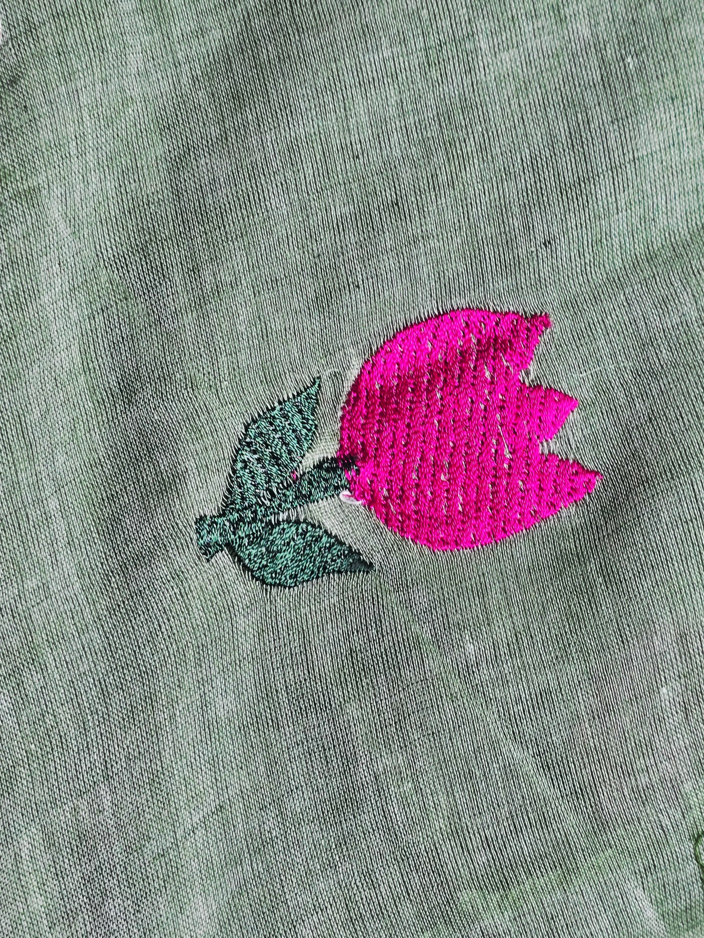 Mint Green Embroidered Tulip Mul Cotton Saree with Green & Magenta Tassels