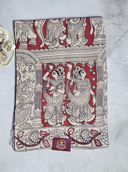 Maroon & Ivory Traditional Dancer Kalamkari Cotton Saree