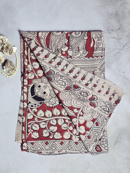 Maroon & Ivory Traditional Dancer Kalamkari Cotton Saree