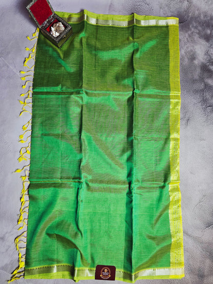 Green & Lime Yellow Mangalagiri Handloom Saree with Zari Border