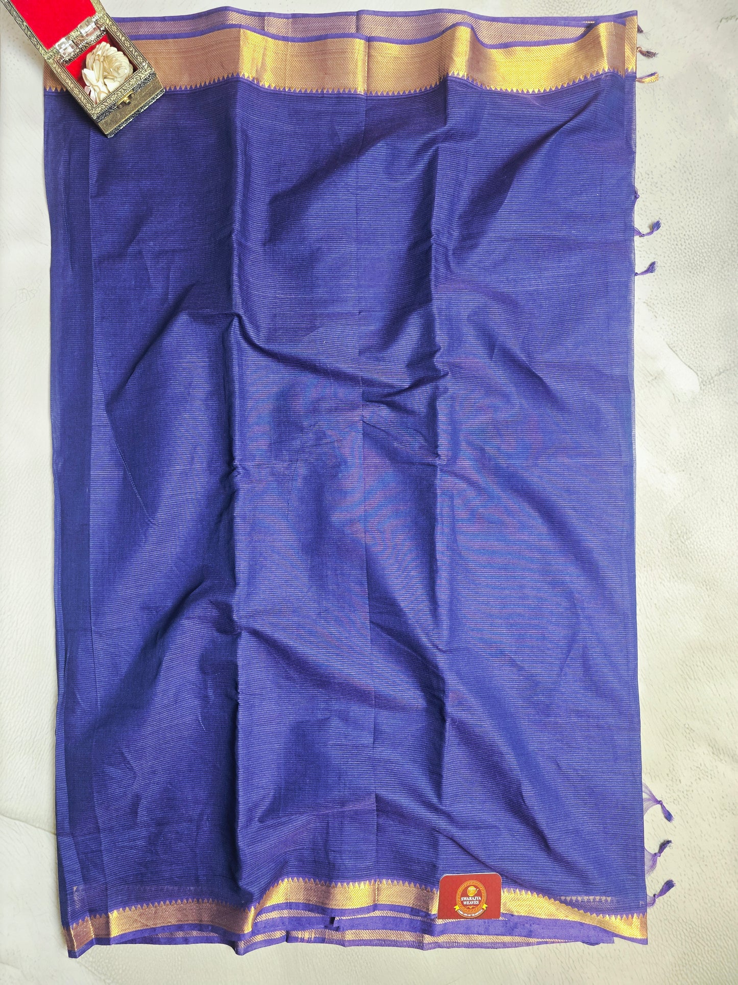 Royal Purple & Gold Mangalagiri Handloom Plain Saree with Woven Pallu