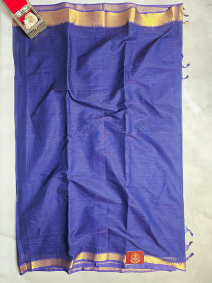 Royal Purple & Gold Mangalagiri Handloom Plain Saree with Woven Pallu