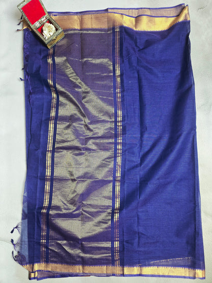 Royal Purple & Gold Mangalagiri Handloom Plain Saree with Woven Pallu