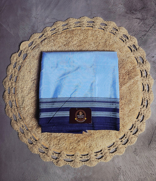 Sky blue and navy checked Patteda Anchu Ilkal saree