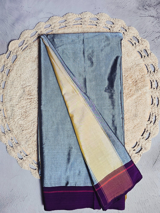 Wine and olive green checked Patteda Anchu Ilkal saree drape