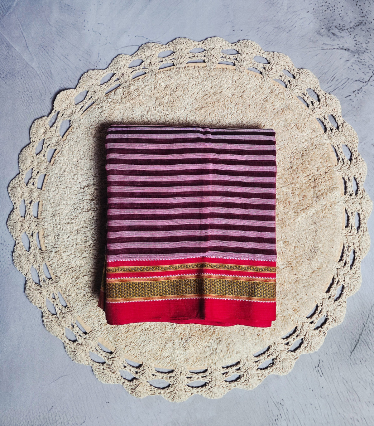 Black and peach checked Patteda Anchu Ilkal saree