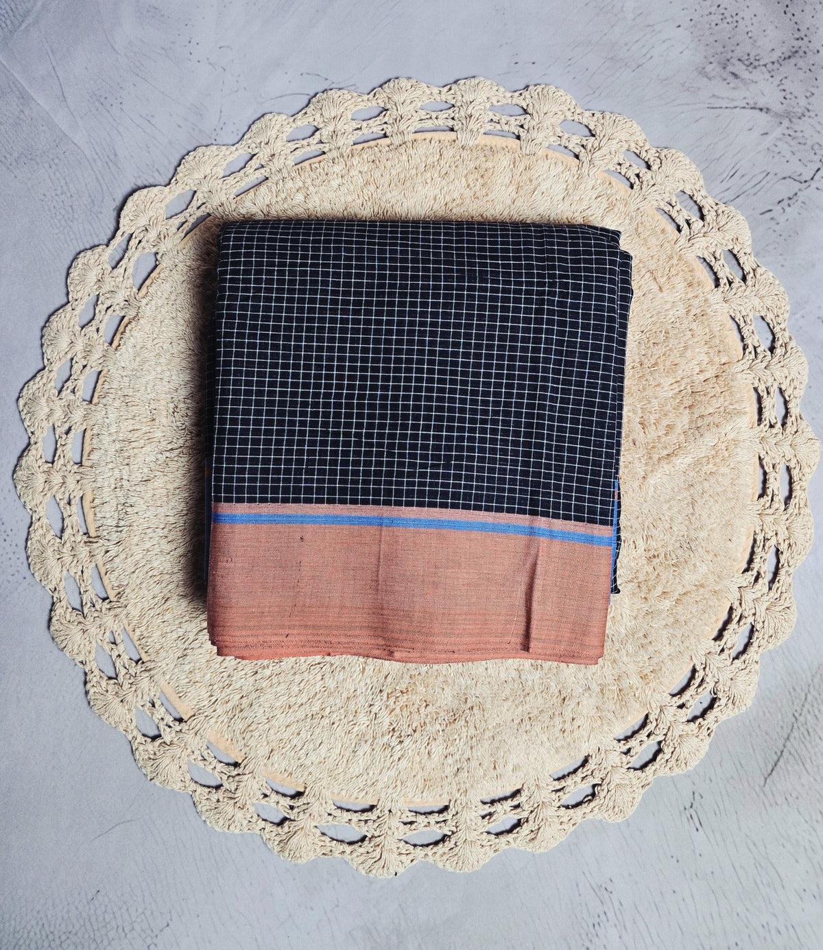 Black and maroon checked Patteda Anchu Ilkal saree