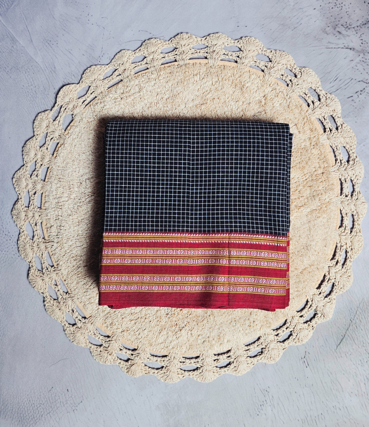 Black and mint green checked Patteda Anchu Ilkal saree