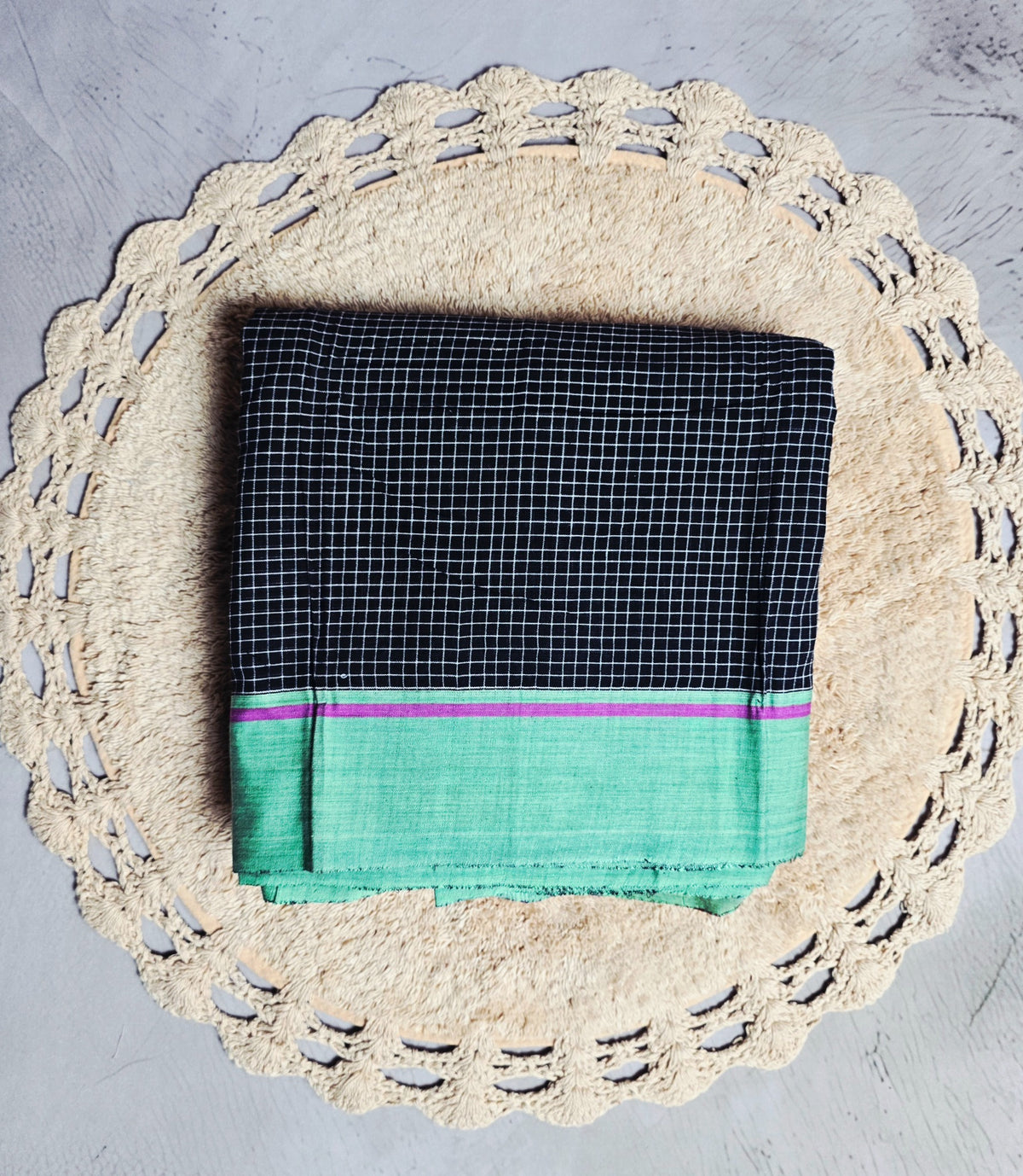 Black and purple checked Patteda Anchu Ilkal saree