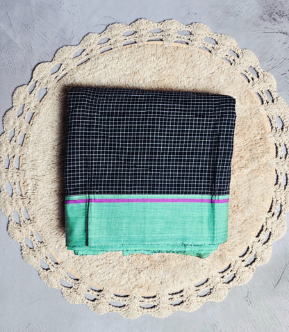 Black and purple checked Patteda Anchu Ilkal saree