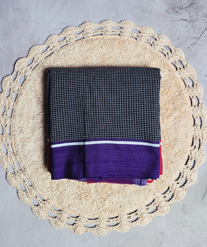 Black maroon and purple checked Patteda Anchu Ilkal saree