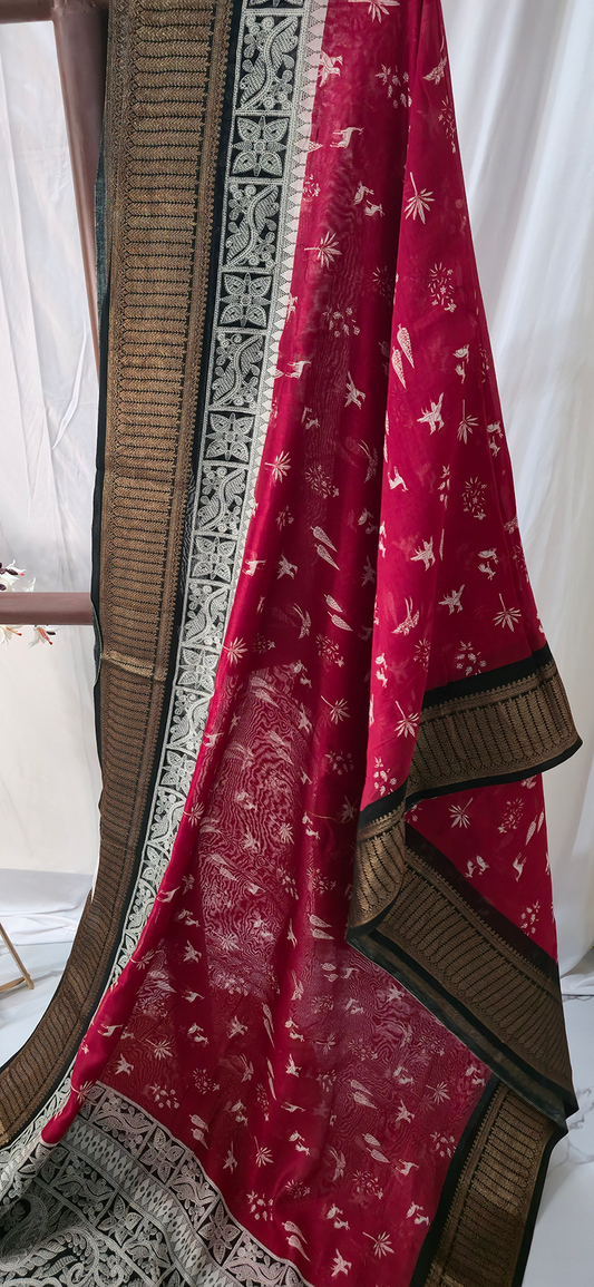 Classic Maroon Chanderi Saree with Kalamkari Design for Festive Wear