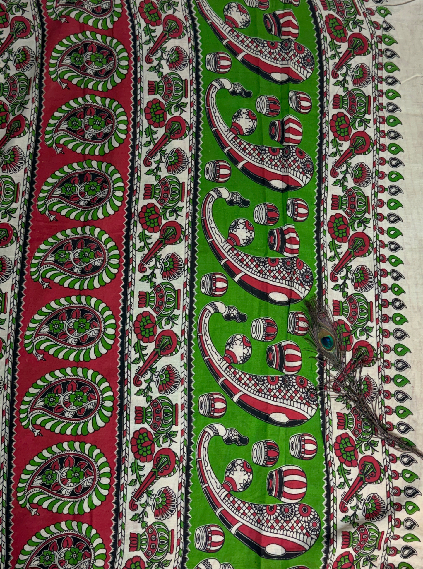 Parrot Green Cotton Kalamkari Saree with Forest & Animal Motifs