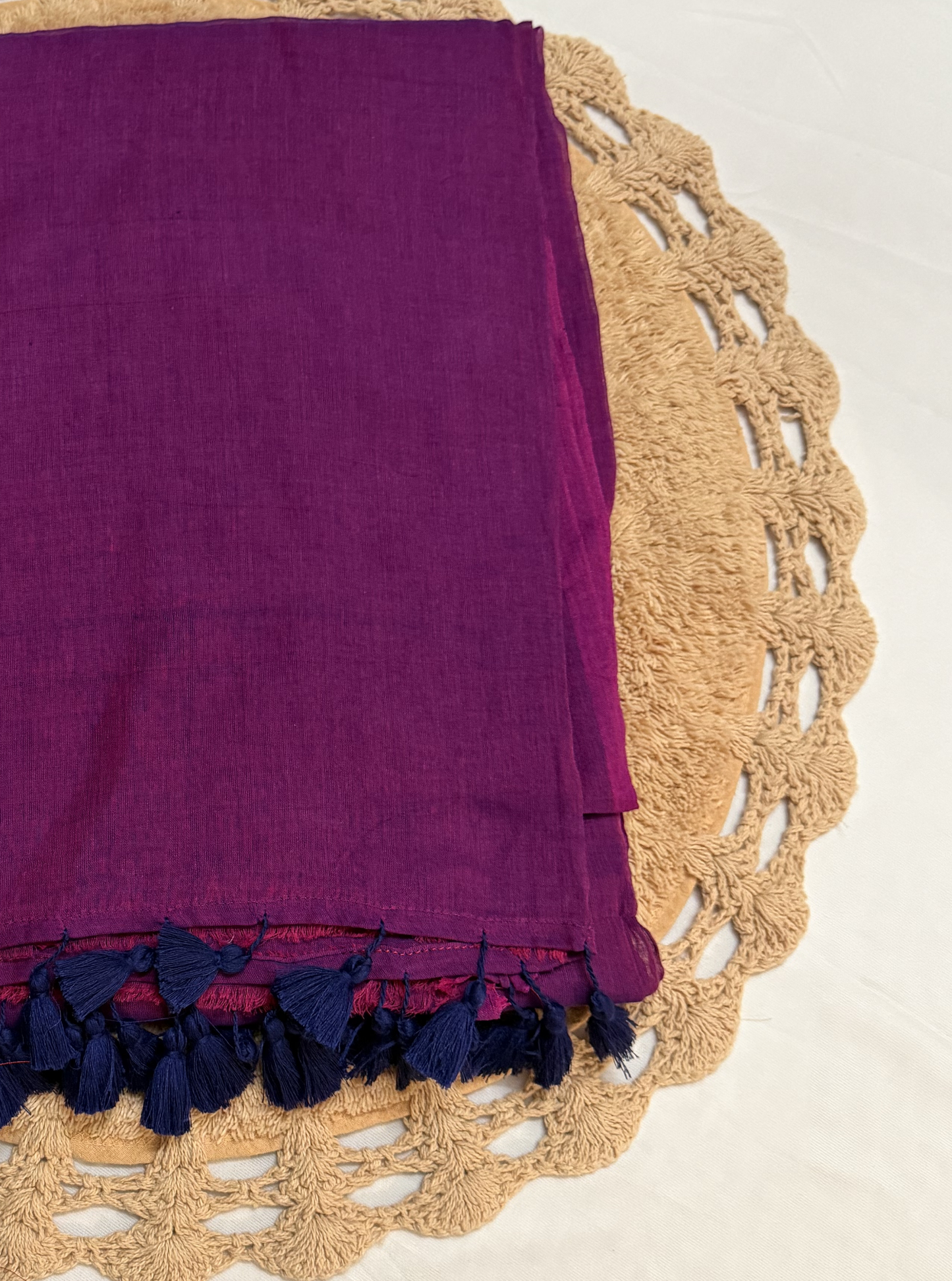Royal Magenta Mul Cotton Saree with Contrast Navy Tassels