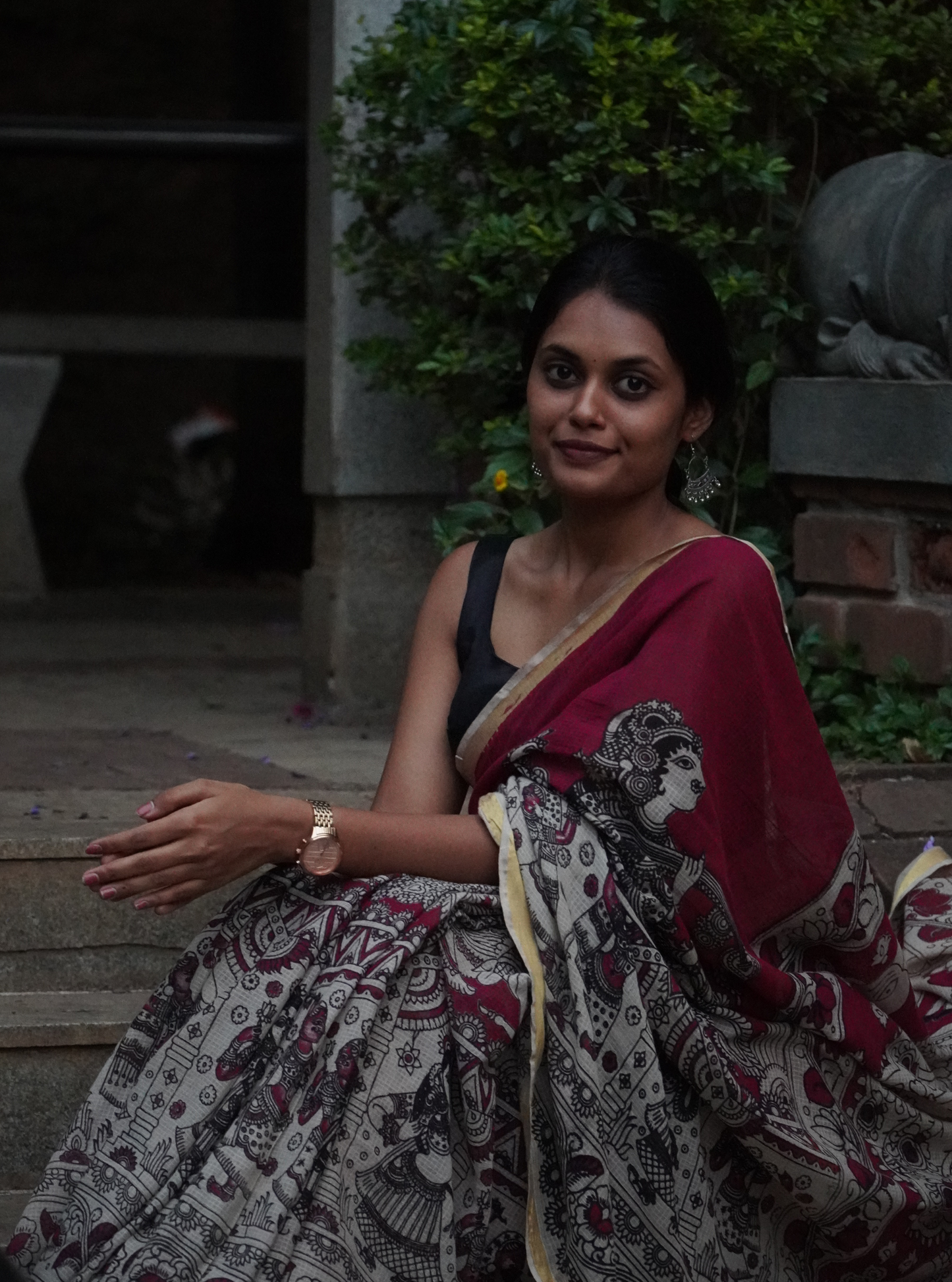 Grey Kota cotton Kalamkari Saree with Floral Art