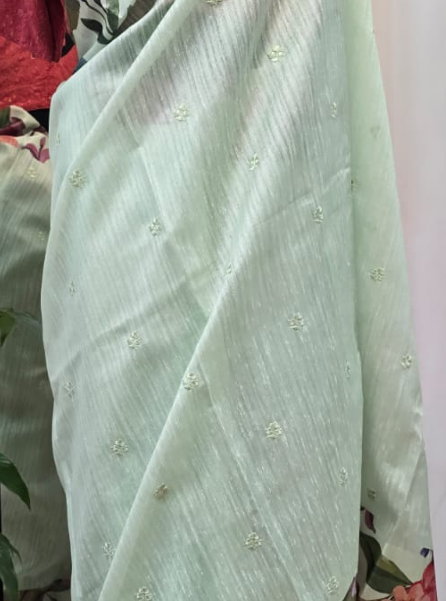 Mint Green Tussar Saree with Floral Digital Print & Subtle Embellishments
