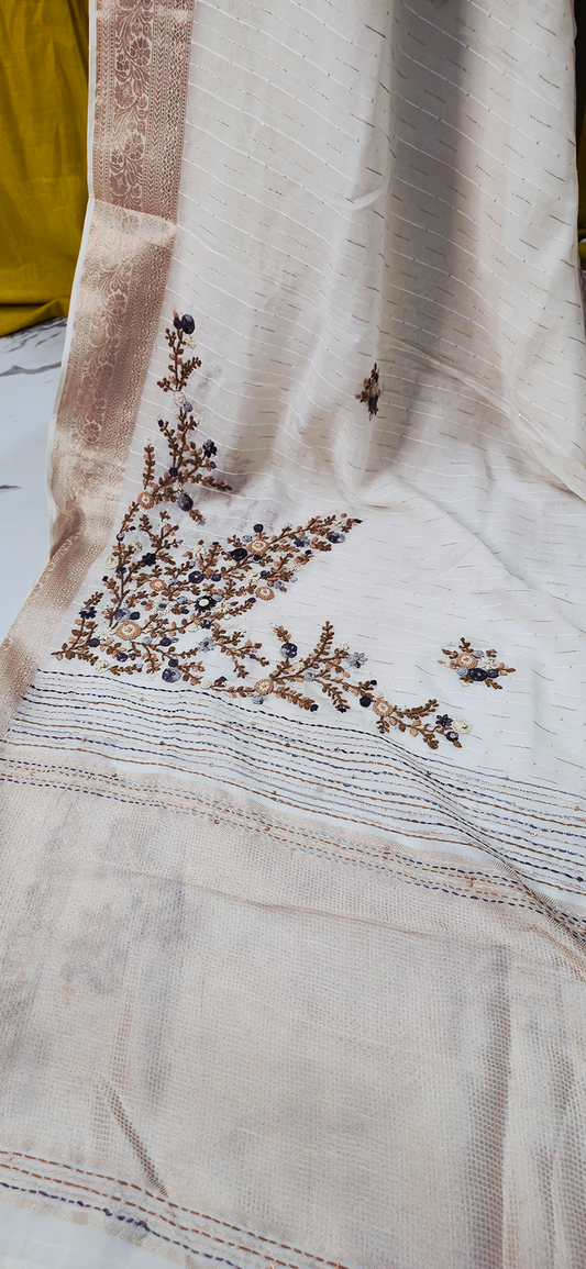 Beautiful White Georgette Saree with Hand Embroidery for Festive Wear