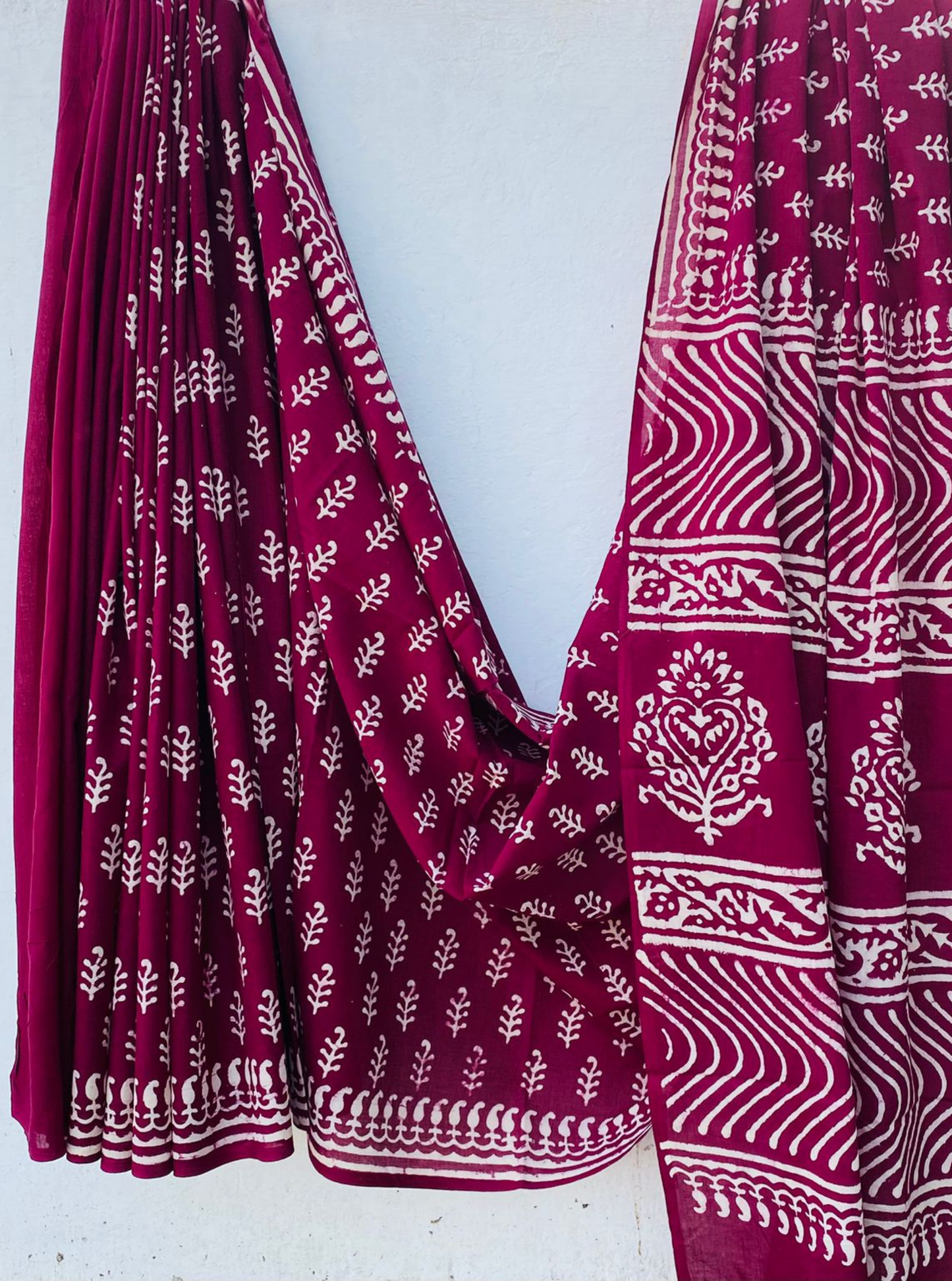 Rani Pink Bagru Handblock Printed Cotton Saree