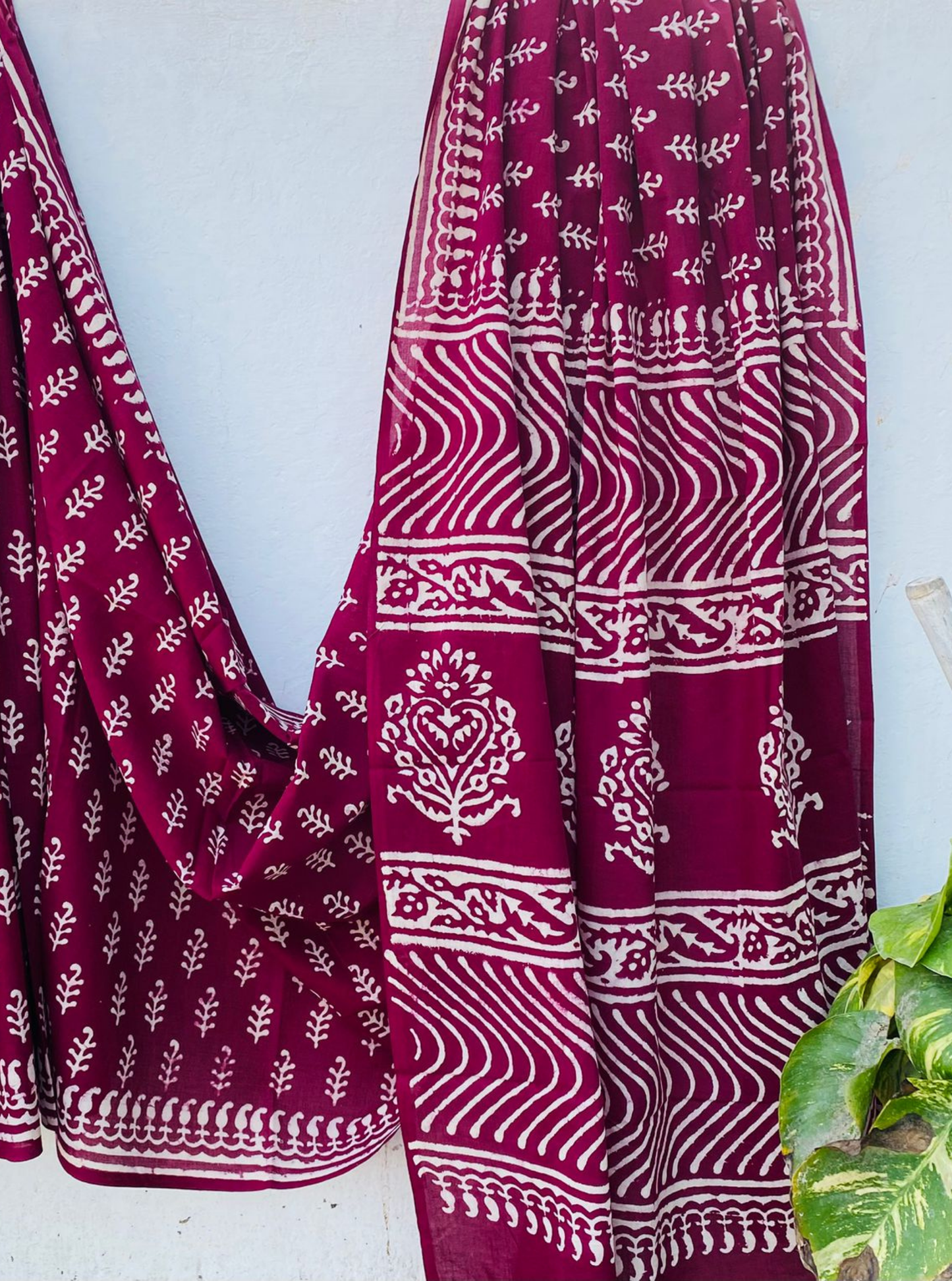 Rani Pink Bagru Handblock Printed Cotton Saree