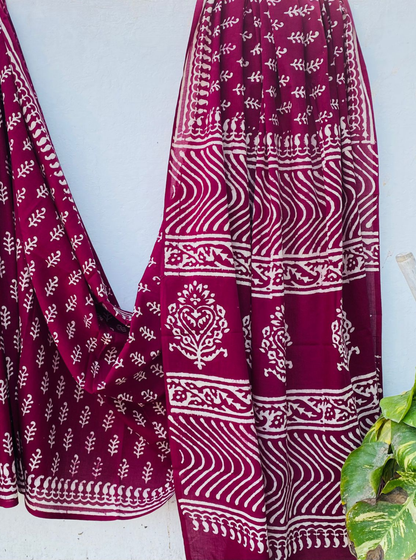 Rani Pink Bagru Handblock Printed Cotton Saree