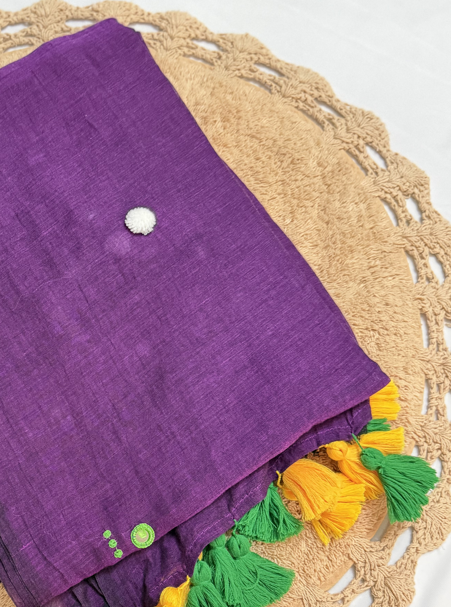 Classic Violet Mul Cotton Saree with Contrast Tassel Pallu