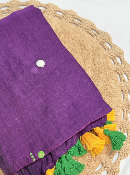 Classic Violet Mul Cotton Saree with Contrast Tassel Pallu