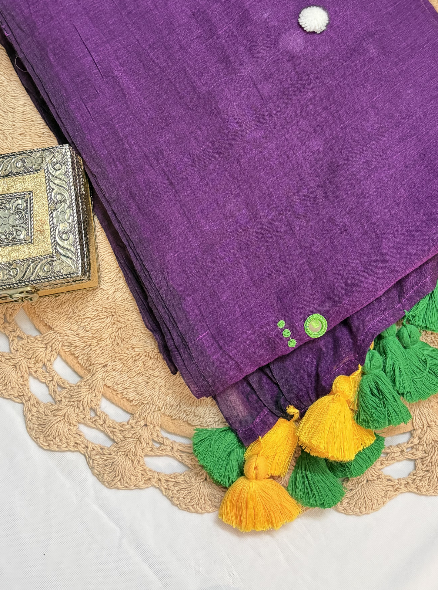 Classic Violet Mul Cotton Saree with Contrast Tassel Pallu