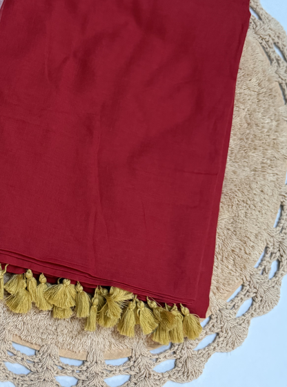 Crimson Red Mul Cotton Saree with Golden Tassel Pallu