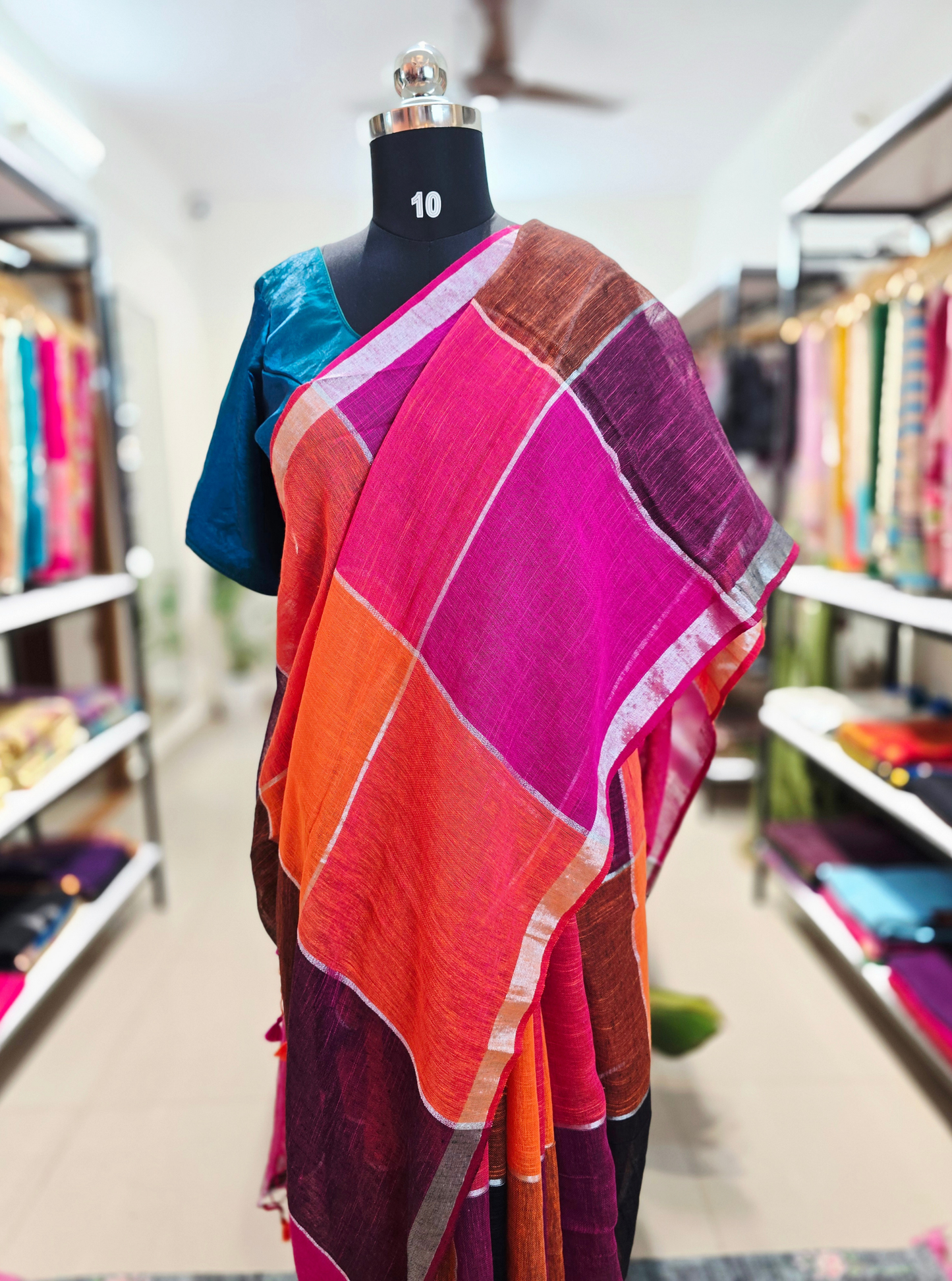 Elegant Linen Tissue Saree with Subtle Sheen & Classic Border