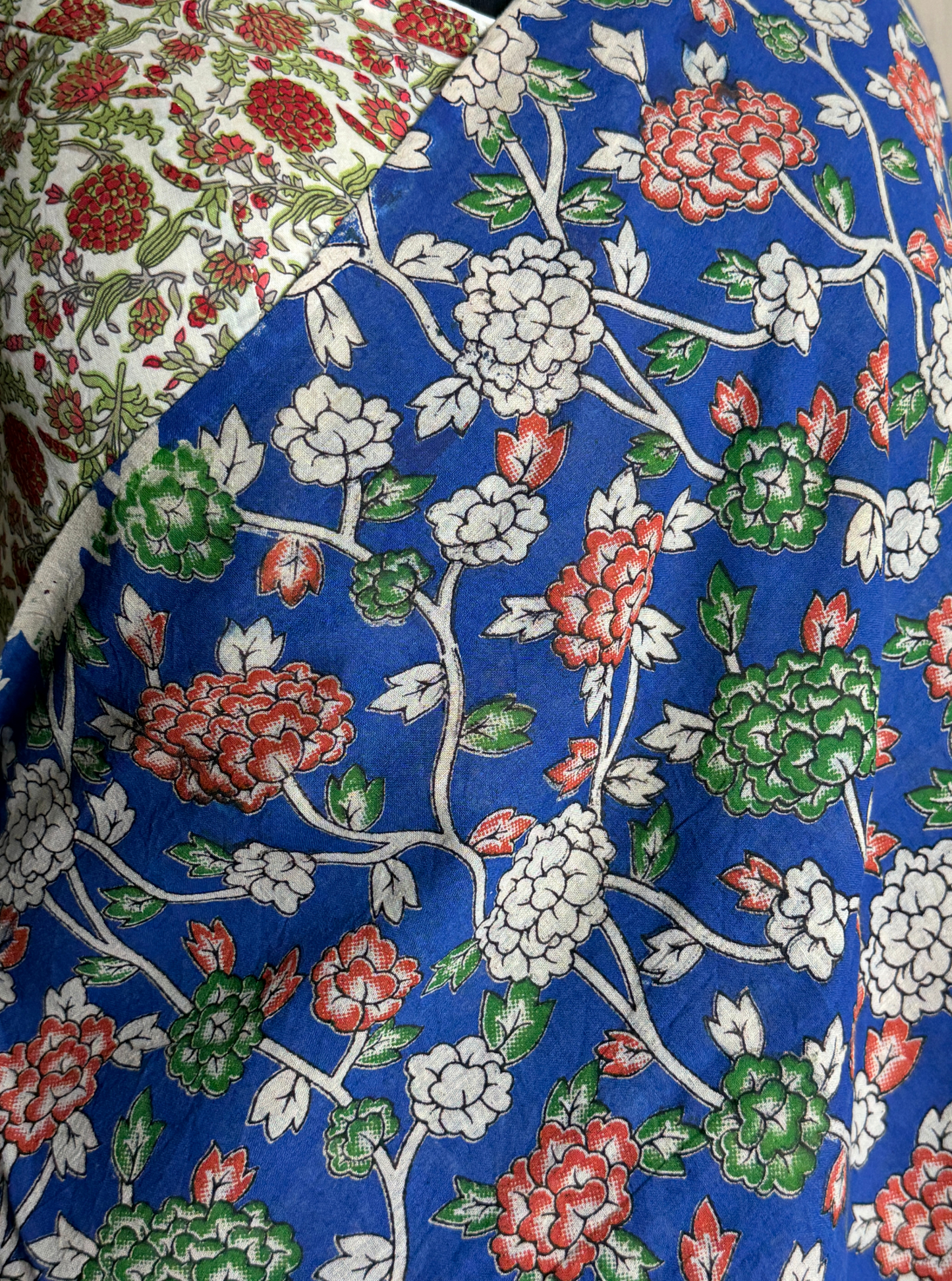 Royal Blue Cotton Kalamkari Saree with Floral Vine Motifs