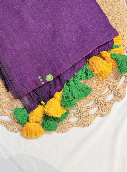 Classic Violet Mul Cotton Saree with Contrast Tassel Pallu